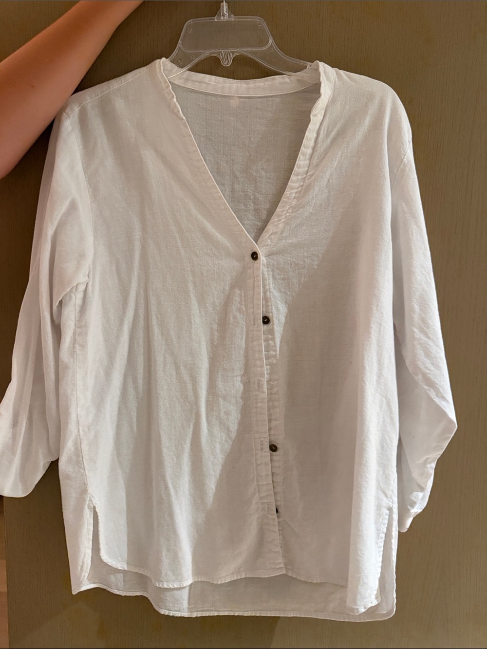 Lightweight White V-Neck Button Front Women's Top